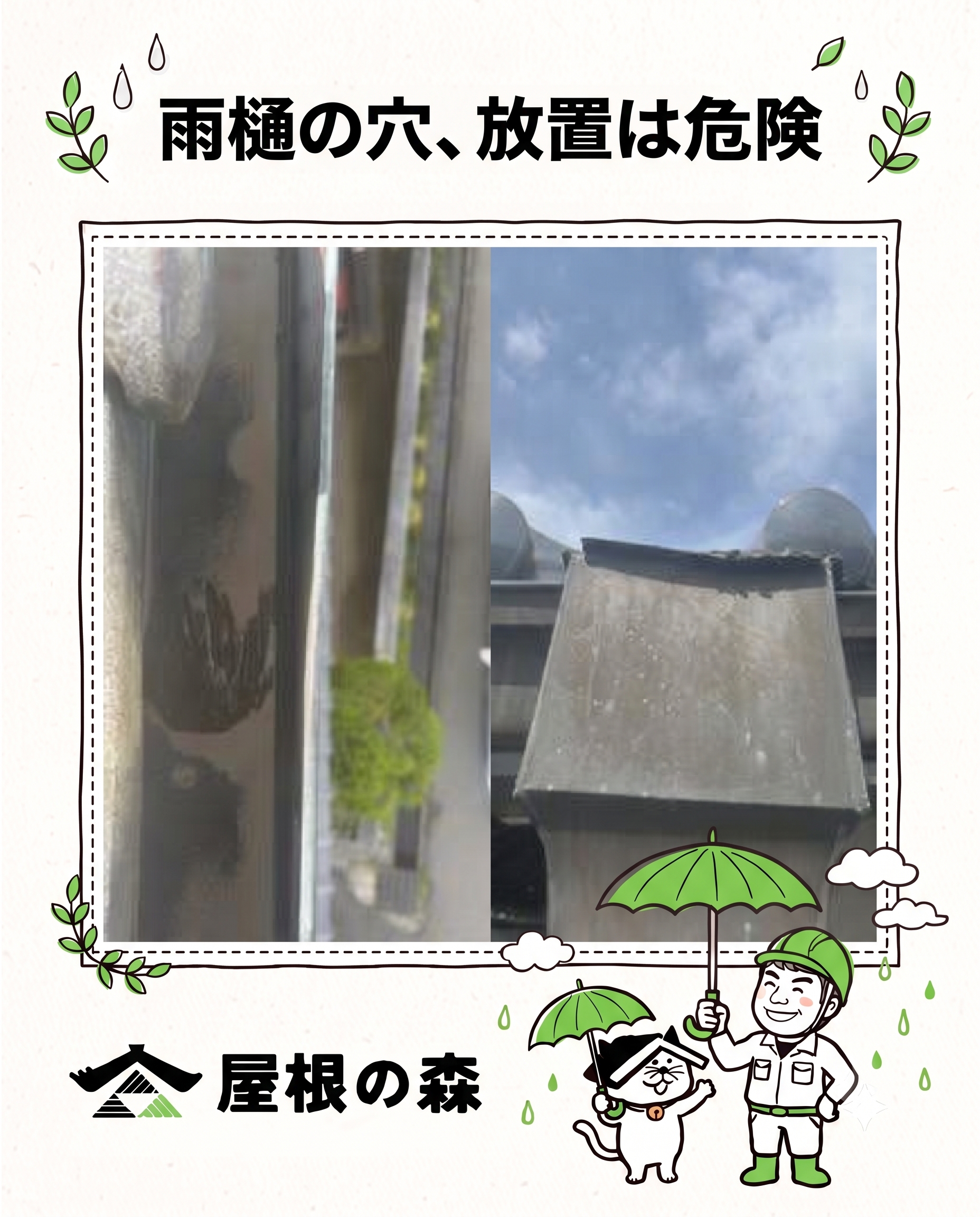 雨樋の穴、放置は危険